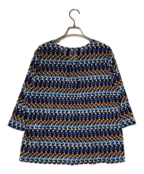 Leilian（レリアン）LEILIAN (レリアン) 総柄プルオーバーブラウス ブルー×ブラウン サイズ:13+の古着・服飾アイテム