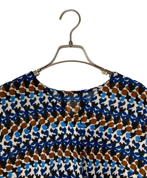 Leilian（レリアン）LEILIAN (レリアン) 総柄プルオーバーブラウス ブルー×ブラウン サイズ:13+の古着・服飾アイテム