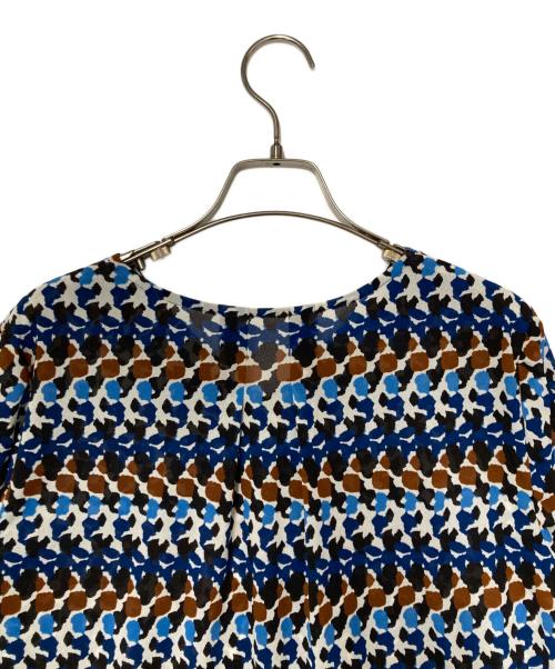 Leilian（レリアン）LEILIAN (レリアン) 総柄プルオーバーブラウス ブルー×ブラウン サイズ:13+の古着・服飾アイテム