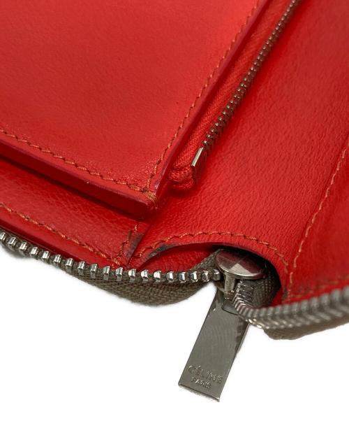 CELINE（セリーヌ）CELINE (セリーヌ) ラウンドファスナーウォレット ベージュ×レッドの古着・服飾アイテム