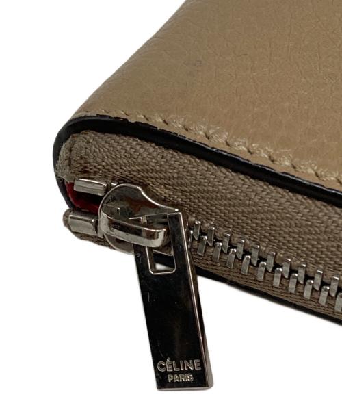 CELINE（セリーヌ）CELINE (セリーヌ) ラウンドファスナーウォレット ベージュ×レッドの古着・服飾アイテム