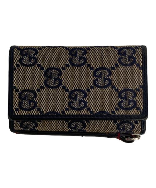 GUCCI（グッチ）GUCCI (グッチ) GGキャンバス6連キーケース ネイビー×ベージュの古着・服飾アイテム