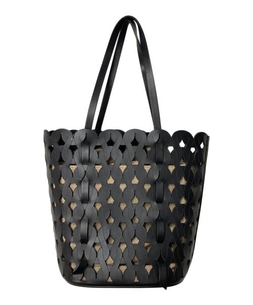 ANITA BILARDI（アニタビラルディ）ANITA BILARDI (アニタビラルディ) レザーメッシュカゴハンドバック ブラックの古着・服飾アイテム