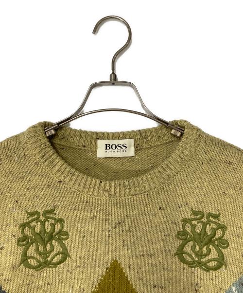 BOSS HUGO BOSS（ボス ヒューゴボス）BOSS HUGO BOSS (ボス ヒューゴボス) アーガイルニット ドイツ製 イエロー サイズ:52の古着・服飾アイテム