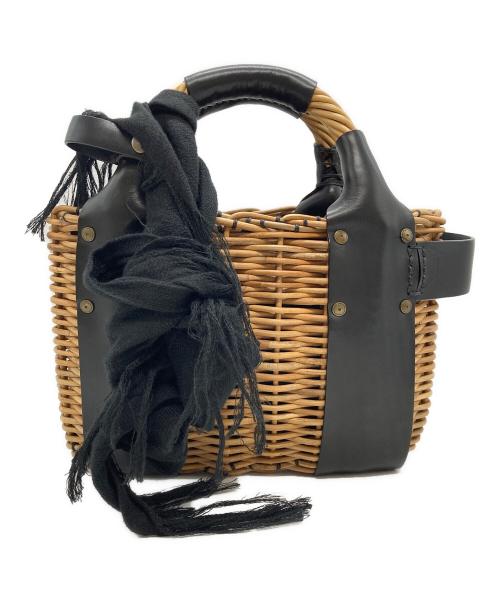 ebagos（エバゴス）ebagos (エバゴス) オイルショルダーミニ 紅籐 BLACK Bouquet in your pocket 20周年チャーム ベージュ×ブラックの古着・服飾アイテム