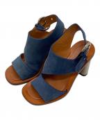 CELINEセリーヌ）の古着「BAMBAM ベルトストラップ ヒールサンダル」｜ネイビー×ブラウン×シルバー