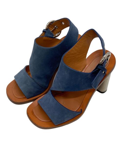CELINE（セリーヌ）CELINE (セリーヌ) BAMBAM ベルトストラップ ヒールサンダル ネイビー×ブラウン×シルバー サイズ:36の古着・服飾アイテム