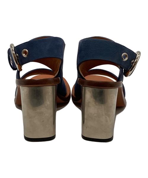 CELINE（セリーヌ）CELINE (セリーヌ) BAMBAM ベルトストラップ ヒールサンダル ネイビー×ブラウン×シルバー サイズ:36の古着・服飾アイテム
