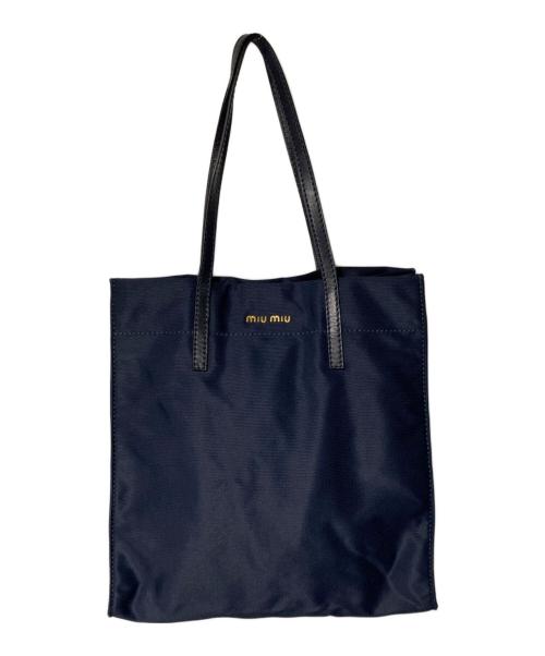 MIU MIU（ミュウミュウ）MIU MIU (ミュウミュウ) ロゴ トートバッグ ネイビーの古着・服飾アイテム