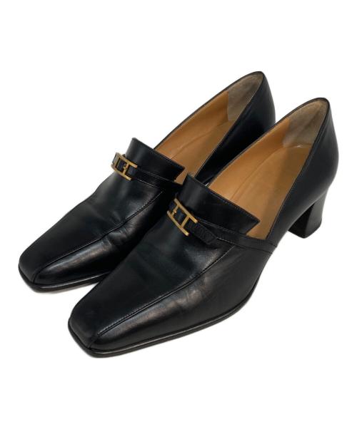 HERMES（エルメス）HERMES (エルメス) H金具 スクエアトゥ ヒールローファー ブラック サイズ:37の古着・服飾アイテム