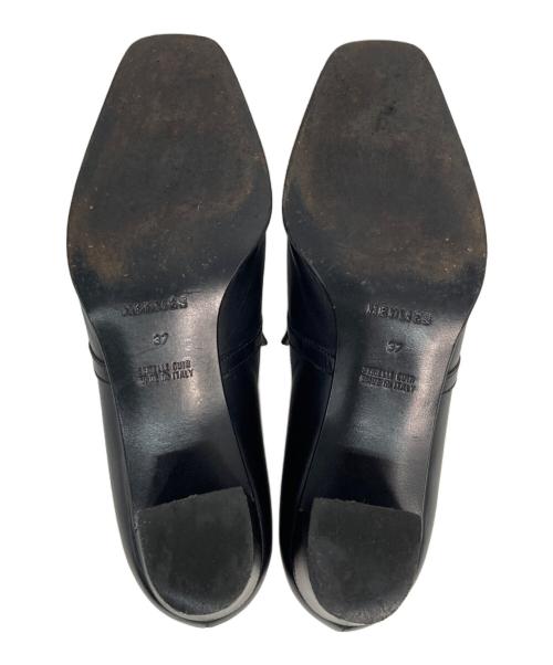 HERMES（エルメス）HERMES (エルメス) H金具 スクエアトゥ ヒールローファー ブラック サイズ:37の古着・服飾アイテム