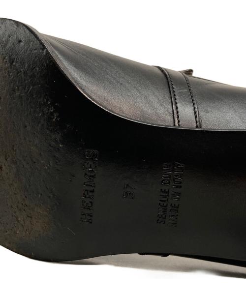 HERMES（エルメス）HERMES (エルメス) H金具 スクエアトゥ ヒールローファー ブラック サイズ:37の古着・服飾アイテム