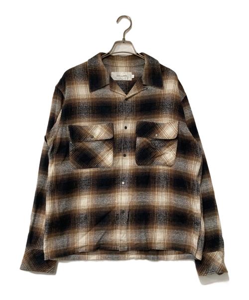 JOHN MASON SMITH（ジョンメイソンスミス）JOHN MASON SMITH (ジョンメイソンスミス) オープンカラーネルシャツ ブラウン×ブラック サイズ:Lの古着・服飾アイテム
