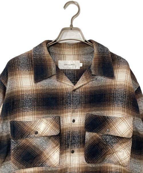 JOHN MASON SMITH（ジョンメイソンスミス）JOHN MASON SMITH (ジョンメイソンスミス) オープンカラーネルシャツ ブラウン×ブラック サイズ:Lの古着・服飾アイテム
