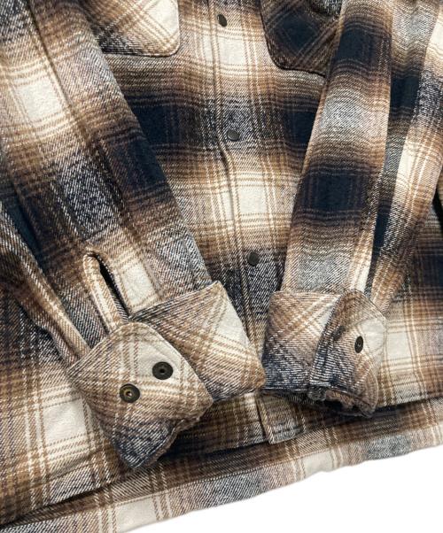 JOHN MASON SMITH（ジョンメイソンスミス）JOHN MASON SMITH (ジョンメイソンスミス) オープンカラーネルシャツ ブラウン×ブラック サイズ:Lの古着・服飾アイテム