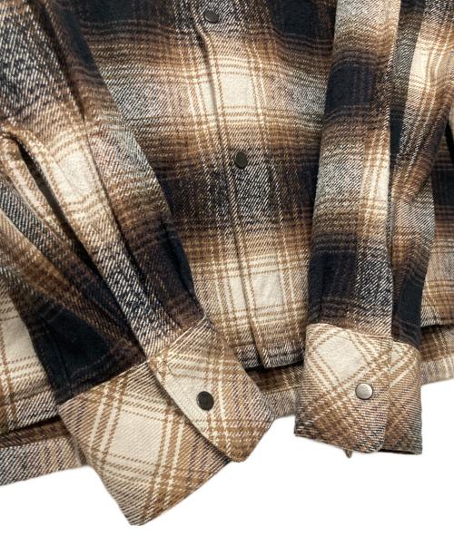 JOHN MASON SMITH（ジョンメイソンスミス）JOHN MASON SMITH (ジョンメイソンスミス) オープンカラーネルシャツ ブラウン×ブラック サイズ:Lの古着・服飾アイテム