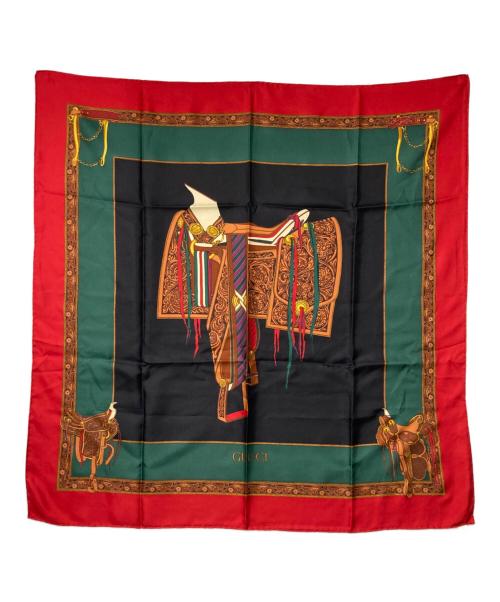 GUCCI（グッチ）GUCCI (グッチ) シルクスカーフ レッド×グリーン×ブラックの古着・服飾アイテム