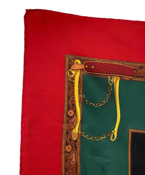 GUCCI（グッチ）GUCCI (グッチ) シルクスカーフ レッド×グリーン×ブラックの古着・服飾アイテム