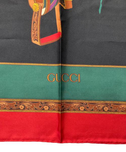 GUCCI（グッチ）GUCCI (グッチ) シルクスカーフ レッド×グリーン×ブラックの古着・服飾アイテム