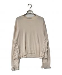 SLOANE（スローン）の古着「4G天竺ウール×コットンフリンジクルーネックニットプルオーバー」｜ホワイト