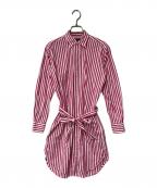 POLO RALPH LAURENポロ・ラルフローレン）の古着「ポニー刺繍ストライプシャツワンピース」｜ピンク×ホワイト