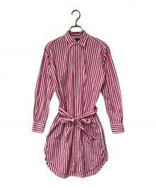 POLO RALPH LAUREN（ポロ・ラルフローレン）の古着「ポニー刺繍ストライプシャツワンピース」｜ピンク×ホワイト