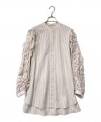 HERENCIAヘレンチア）の古着「ストライプロングシャツ」｜ピンク×ホワイト