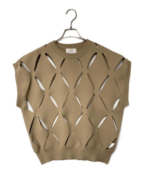 HERENCIA（ヘレンチア）HERENCIA (ヘレンチア) カットアウトデザイン オーバーニットベスト ベージュ サイズ:Fの古着・服飾アイテム