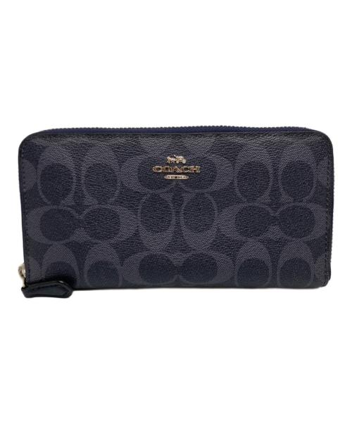 COACH（コーチ）COACH (コーチ) シグネチャーラウンドファスナー財布 ネイビーの古着・服飾アイテム