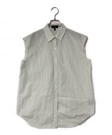 theory（セオリー）の古着「New Double Stripe Boyfriend Shirt ニュー ダブル ストライプ ボーイフレンド シャツ」｜ホワイト×グリーン