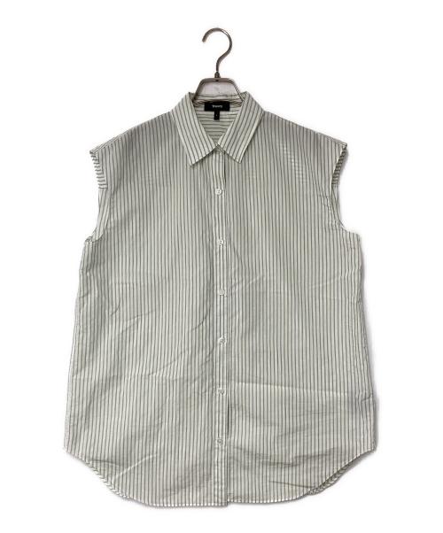 theory（セオリー）theory (セオリー) New Double Stripe Boyfriend Shirt ニュー ダブル ストライプ ボーイフレンド シャツ ホワイト×グリーン サイズ:Sの古着・服飾アイテム