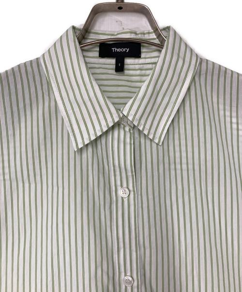 theory（セオリー）theory (セオリー) New Double Stripe Boyfriend Shirt ニュー ダブル ストライプ ボーイフレンド シャツ ホワイト×グリーン サイズ:Sの古着・服飾アイテム
