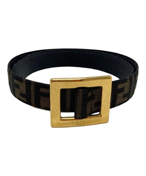 FENDI（フェンディ）FENDI (フェンディ) FF柄 ズッカ レザーベルト ブラウン×ブラック サイズ:実寸参照の古着・服飾アイテム