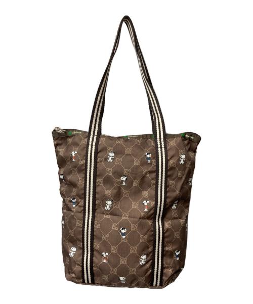 LeSportsac（レスポートサック）LeSportsac (レスポートサック) PEANUTS (ピーナッツ) ABSTRACT DAILY TOTE  スヌーピーレモノグラム ブラウンの古着・服飾アイテム