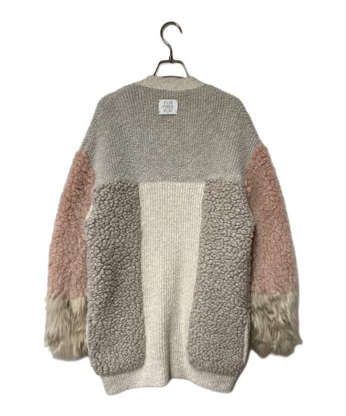 STELLA McCARTNEY（ステラマッカートニー）STELLA McCARTNEY (ステラマッカートニー) パッチワーク ボアカーディガン ベージュ×グレー サイズ:34の古着・服飾アイテム