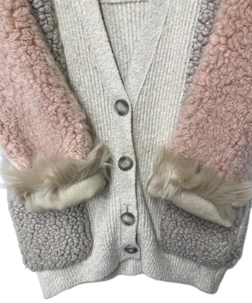 STELLA McCARTNEY（ステラマッカートニー）STELLA McCARTNEY (ステラマッカートニー) パッチワーク ボアカーディガン ベージュ×グレー サイズ:34の古着・服飾アイテム