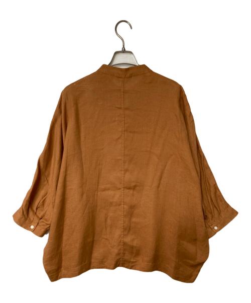 LACOSTE（ラコステ）LACOSTE (ラコステ) リネンバンドカラーシャツ ブラウン サイズ:38の古着・服飾アイテム