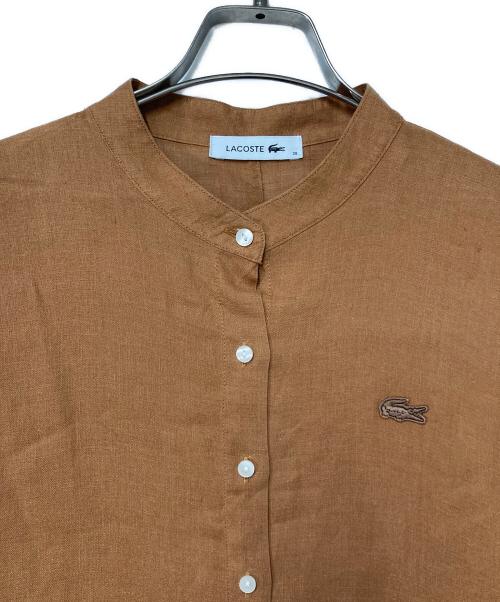 LACOSTE（ラコステ）LACOSTE (ラコステ) リネンバンドカラーシャツ ブラウン サイズ:38の古着・服飾アイテム
