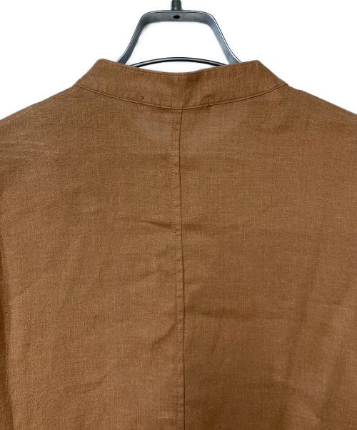 LACOSTE（ラコステ）LACOSTE (ラコステ) リネンバンドカラーシャツ ブラウン サイズ:38の古着・服飾アイテム