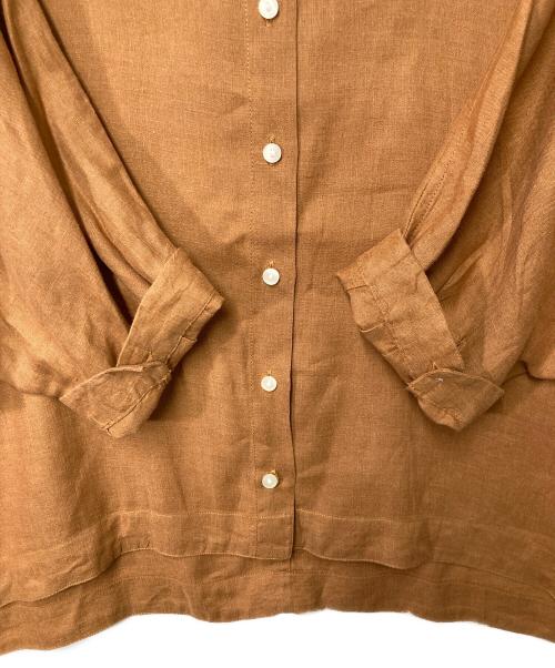 LACOSTE（ラコステ）LACOSTE (ラコステ) リネンバンドカラーシャツ ブラウン サイズ:38の古着・服飾アイテム