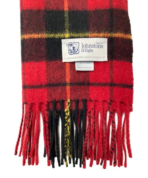 JOHNSTONS OF ELGIN（ジョンストンズオブエルガン）JOHNSTONS OF ELGIN (ジョンストンズオブエルガン) カシミヤチェックマフラー レッド×ブラックの古着・服飾アイテム