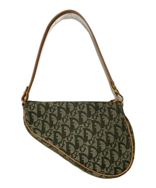 Christian Dior（クリスチャン ディオール）Christian Dior (クリスチャン ディオール) トロッター サドルポーチバッグ グリーン×ベージュの古着・服飾アイテム