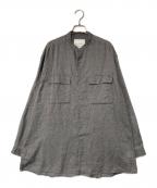 WHITE MOUNTAINEERINGホワイトマウンテ二アニング）の古着「22SS リネン混バンドカラーシャツ」｜グレー