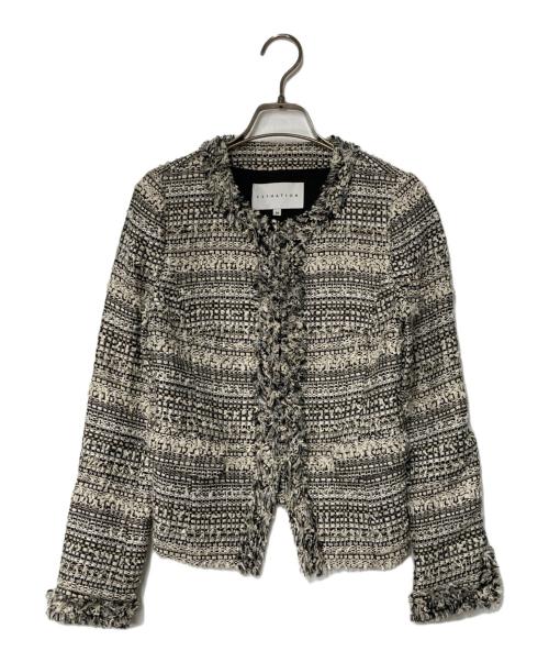 ESTNATION（エストネーション）ESTNATION (エストネーション) ノーカラーツイードジャケット ホワイト×ブラック サイズ:36の古着・服飾アイテム