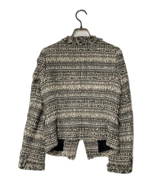 ESTNATION（エストネーション）ESTNATION (エストネーション) ノーカラーツイードジャケット ホワイト×ブラック サイズ:36の古着・服飾アイテム