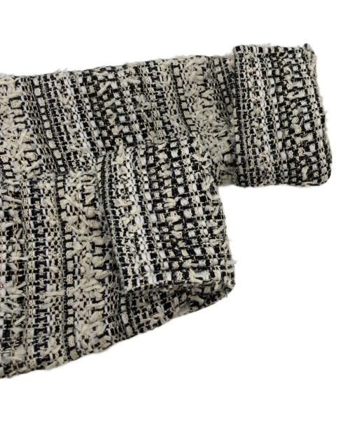 ESTNATION（エストネーション）ESTNATION (エストネーション) ノーカラーツイードジャケット ホワイト×ブラック サイズ:36の古着・服飾アイテム