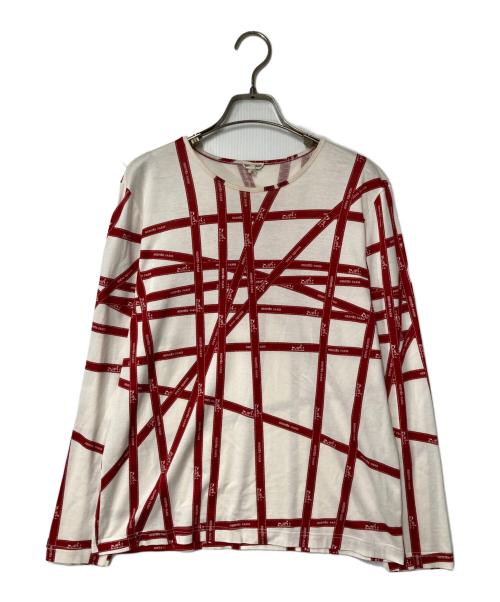 HERMES（エルメス）HERMES (エルメス) ボルディック柄カットソー アイボリー×レッド サイズ:Ｍの古着・服飾アイテム