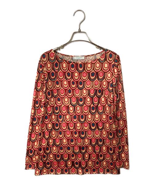 Emilio Pucci（エミリオ プッチ）Emilio Pucci (エミリオ プッチ) 総柄シルクカットソー ベージュ×ピンク サイズ:38の古着・服飾アイテム