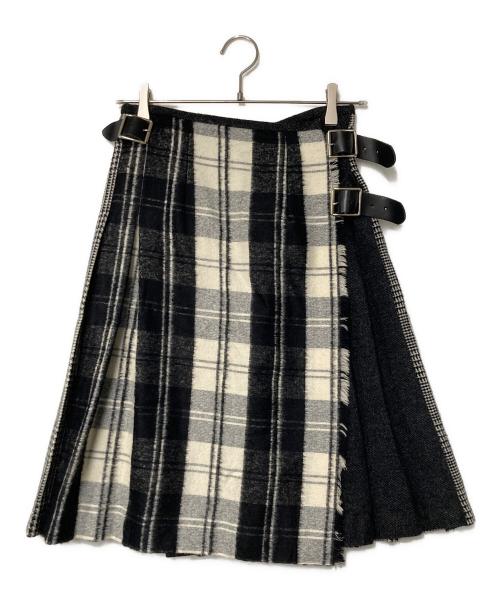 O'NEIL OF DUBLIN（オニールオブダブリン）O'NEIL OF DUBLIN (オニールオブダブリン) チェック切替ウール混プリーツスカート ブラック×ホワイト サイズ:36の古着・服飾アイテム