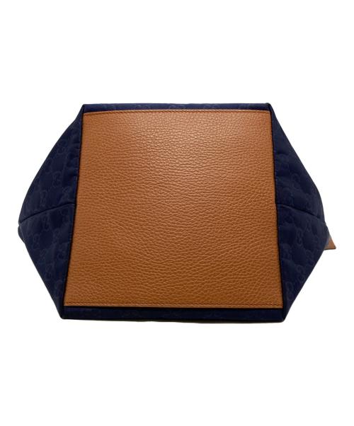 GUCCI（グッチ）GUCCI (グッチ) GG柄 ハンドバッグ ネイビー×ブラウンの古着・服飾アイテム